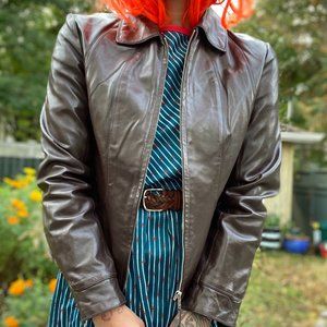 Vintage dark brown le chateau zip up motto jacket